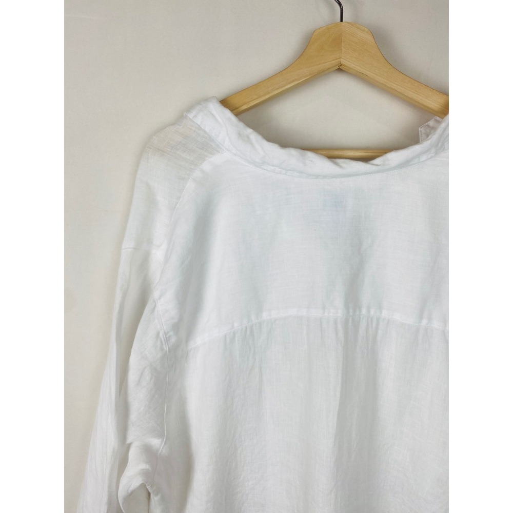 Sigrid Olsen White 100% Linen Tunic Top Womens 2X Shell Button Side Vents - Picture 3 of 9